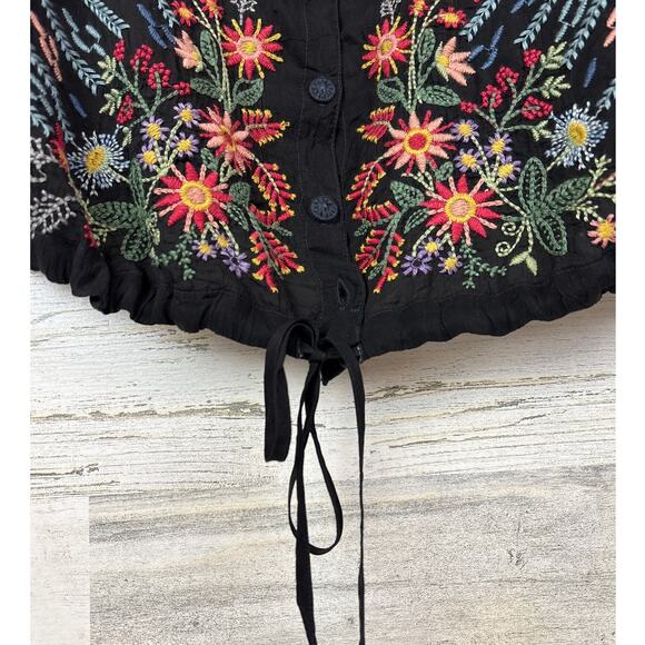 Johnny Was Women’s M Black Ezra Embroidered Floral Button-Up Cinch Waist Blouse - Picture 9 of 9
